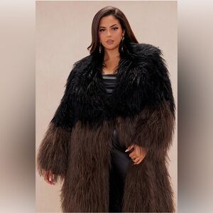 NWTFashion Nova Black and Brown Faux Fur Coat 2X